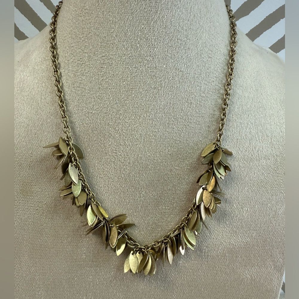 J Crew Gold Fringe Leaf Necklace